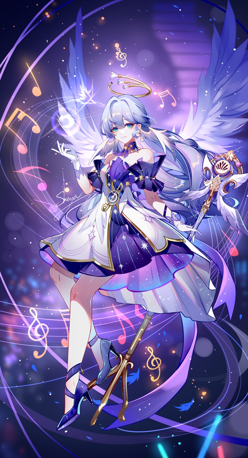 dress halo heels honkai:_star_rail no_bra robin sheya wings