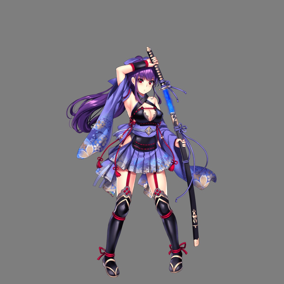 armor cleavage hoshi_no_girls_odyssey japanese_clothes stockings sword thighhighs transparent_png