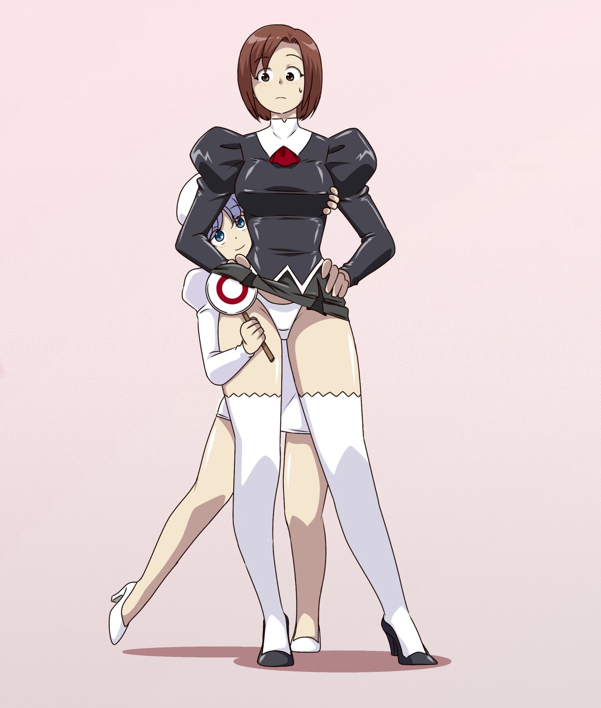 agent_aika aika_(series) ayumi_(agent_aika) black_delmo heels kuroyoshi nurse pantsu skirt_lift thighhighs uniform yuri