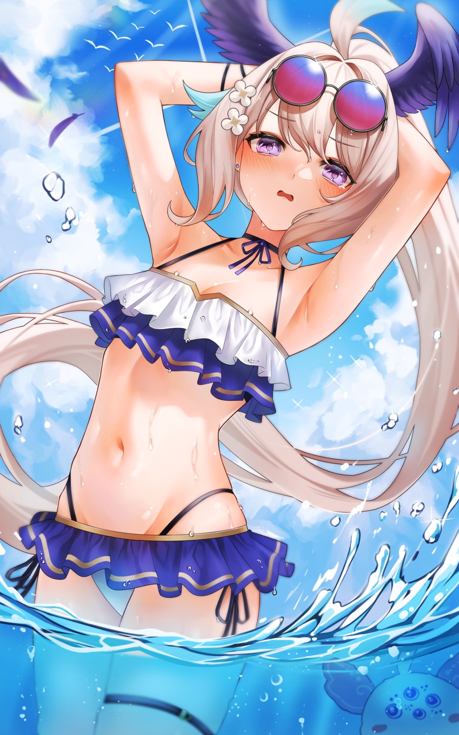 bikini enna_alouette garter gfpebs megane nijisanji nijisanji_en swimsuits wet wings