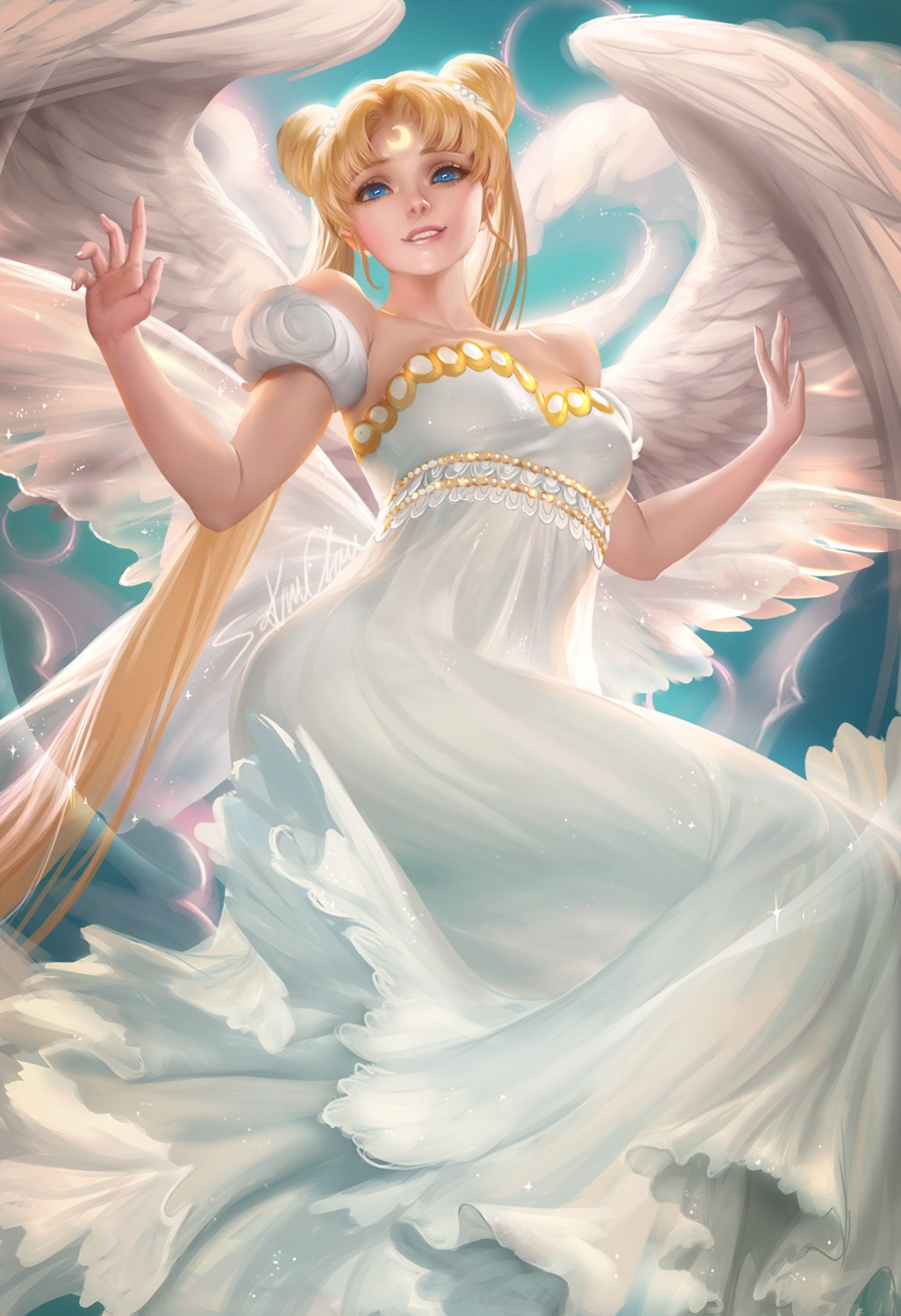 cleavage dress princess_serenity sailor_moon sakimichan wings