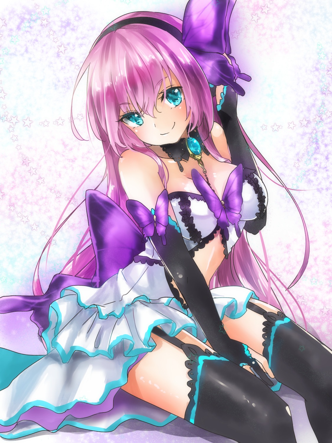 akino_rishian cleavage dress megurine_luka stockings thighhighs vocaloid