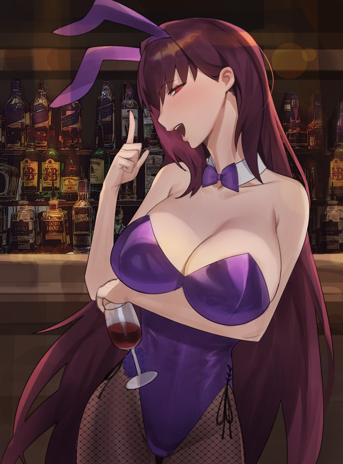 animal_ears bunny_ears bunny_girl fate/grand_order fishnets no_bra pantyhose scathach_(fate/grand_order) tagme