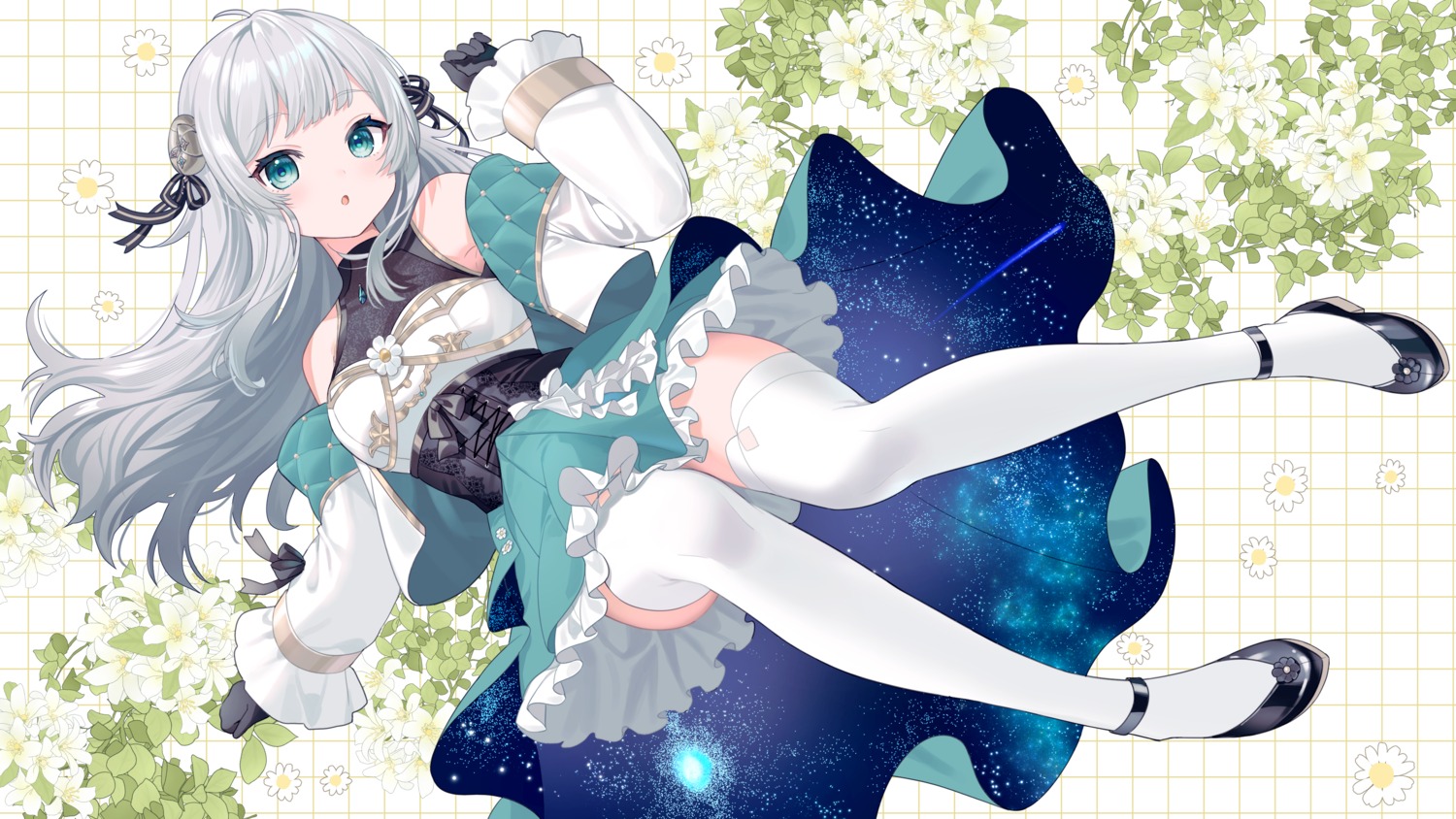 ayame_(3103942) cosmo=olimia dress horns indie_virtual_youtuber skirt_lift thighhighs