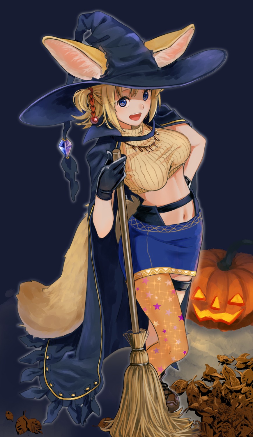 animal_ears garter halloween kitsune nashigaya_koyomi tail witch