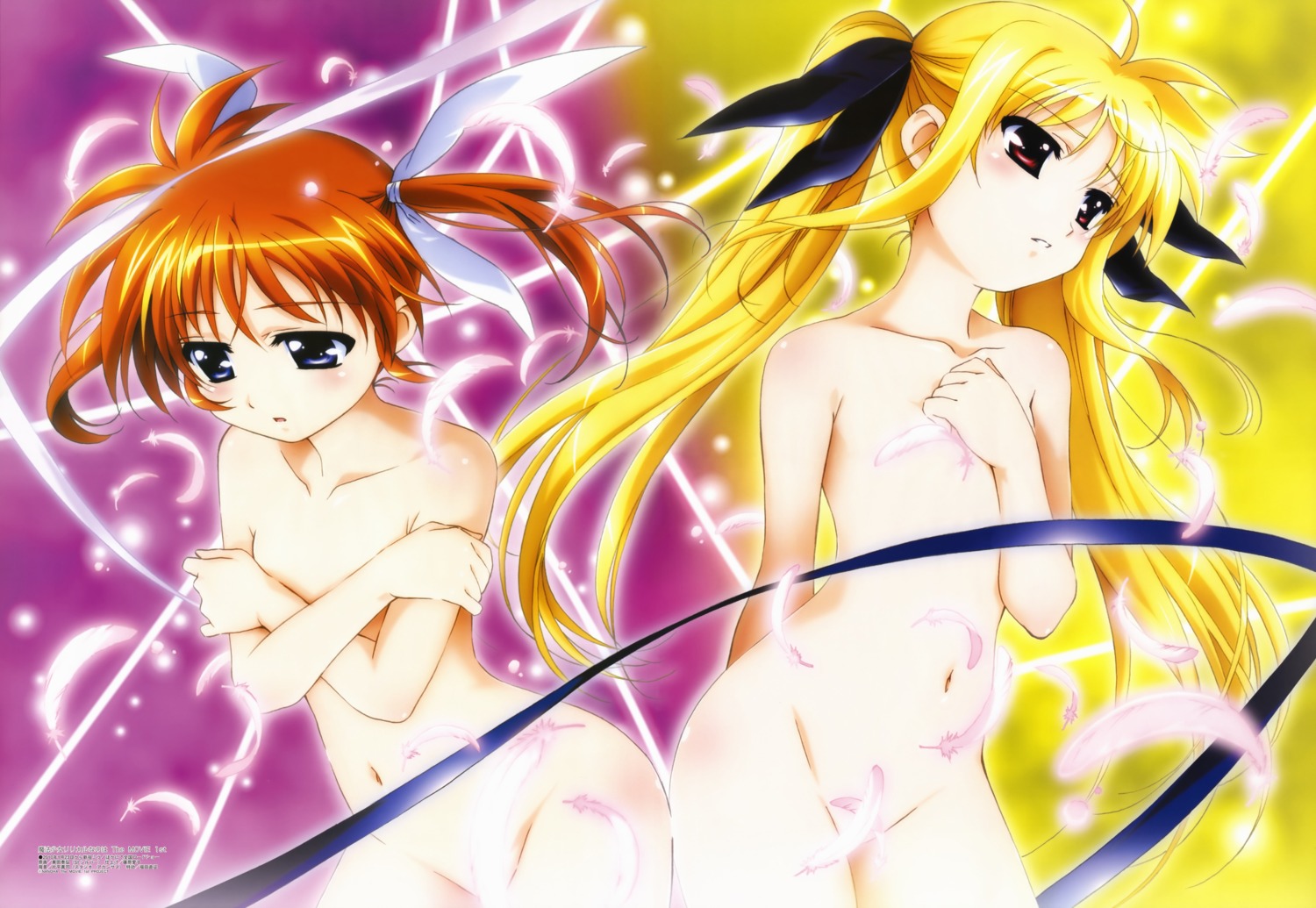 breast_hold fate_testarossa jpeg_artifacts loli mahou_shoujo_lyrical_nanoha mahou_shoujo_lyrical_nanoha_the_movie_1st naked okuda_yasuhiro scanning_resolution takamachi_nanoha