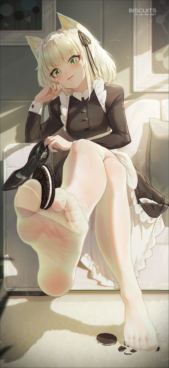 animal_ears arknights feet icecake kal'tsit_(arknights) maid skirt_lift thighhighs