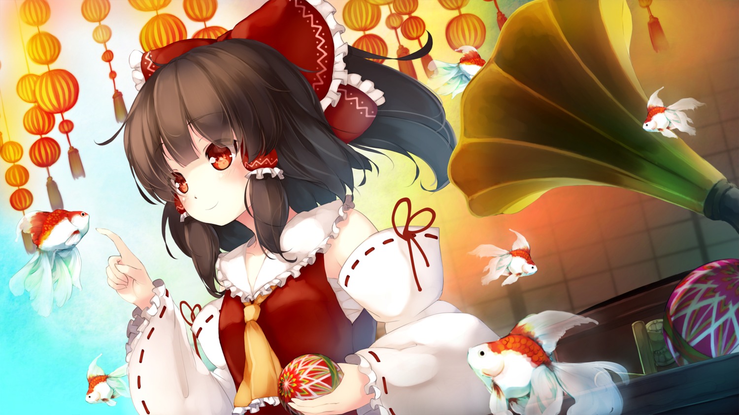 gengetsu_chihiro hakurei_reimu sarashi touhou wallpaper