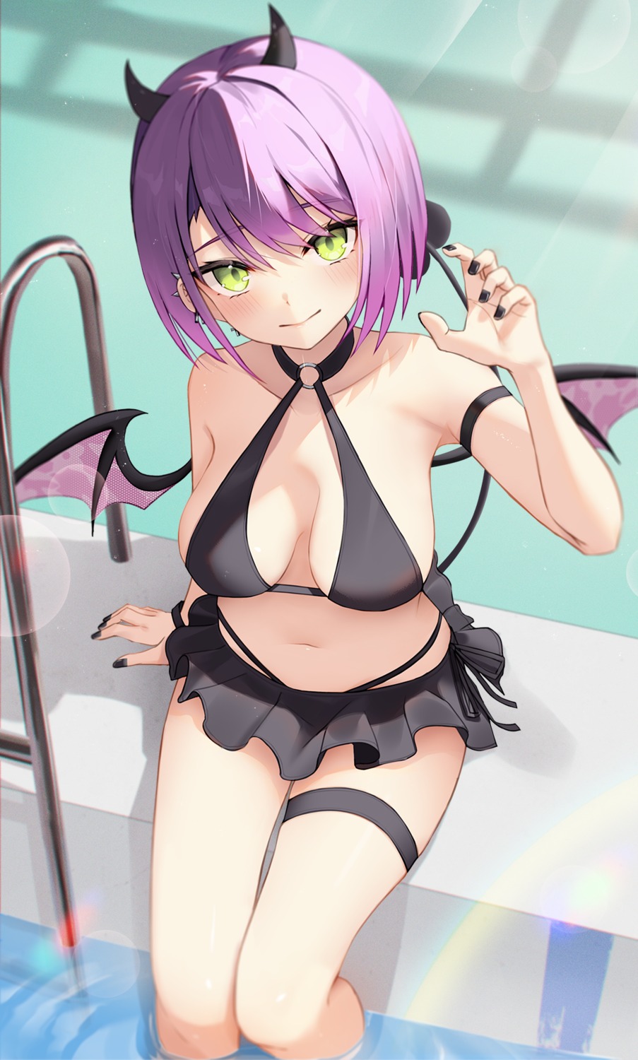 bikini devil garter hololive horns swimsuits tail thomas_8000 tokoyami_towa wet wings