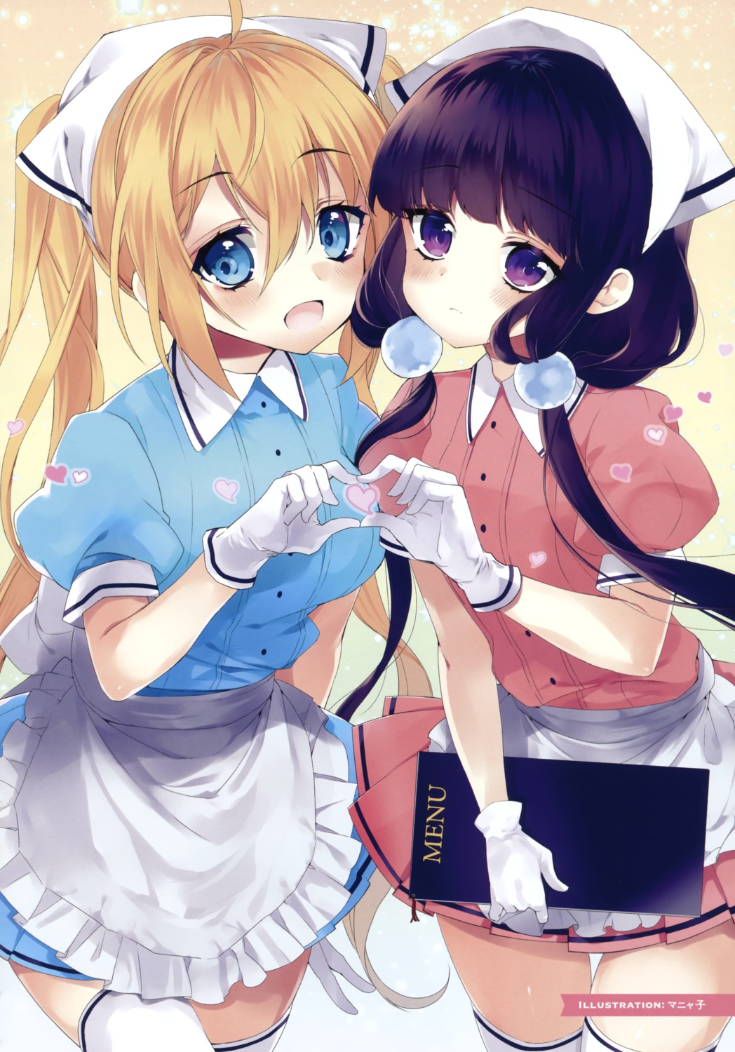 blend_s color_issue hinata_kaho maid manyako sakuranomiya_maika thighhighs waitress