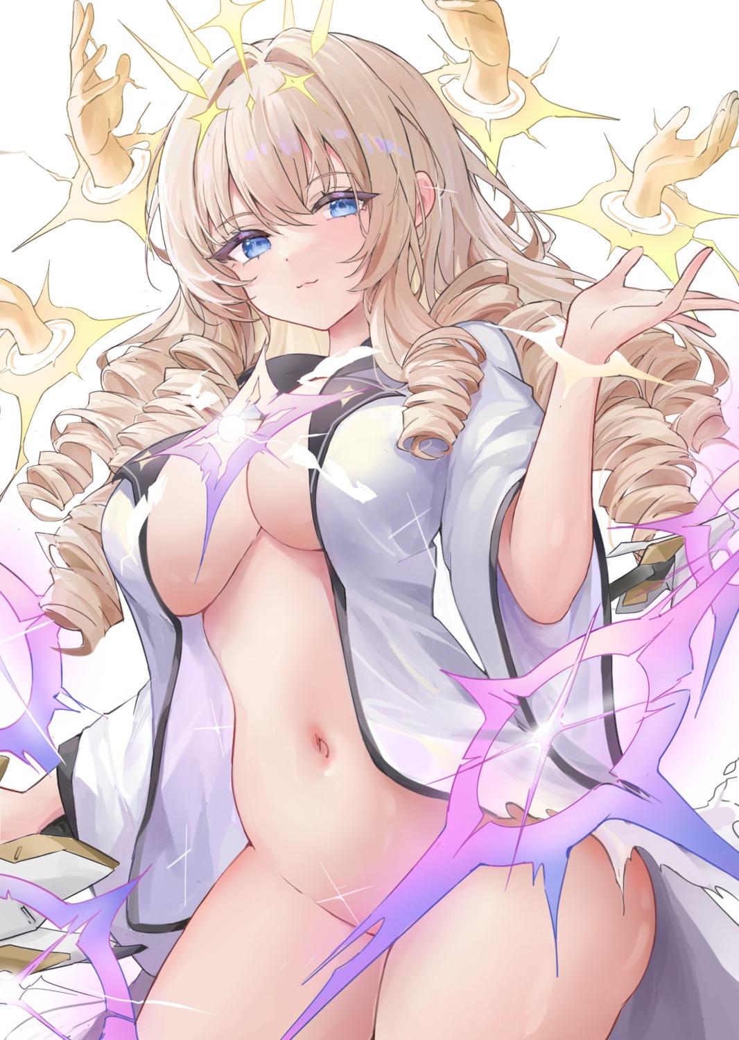 again_(depr4447) bottomless crown_(nikke) goddess_of_victory:_nikke no_bra open_shirt torn_clothes