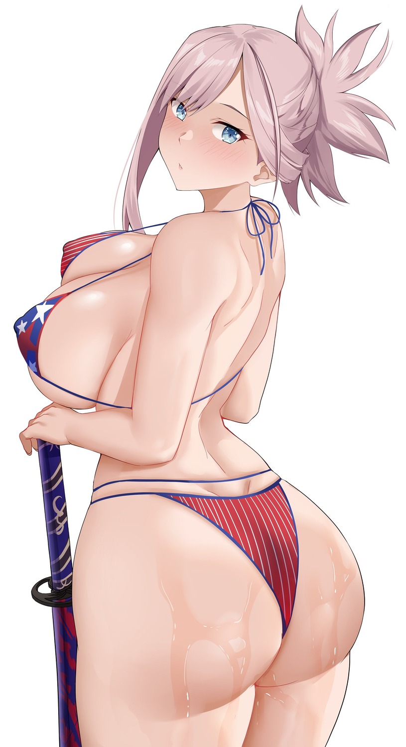 arind_yudha ass bikini fate/grand_order miyamoto_musashi_(fate/grand_order) swimsuits sword thong wet