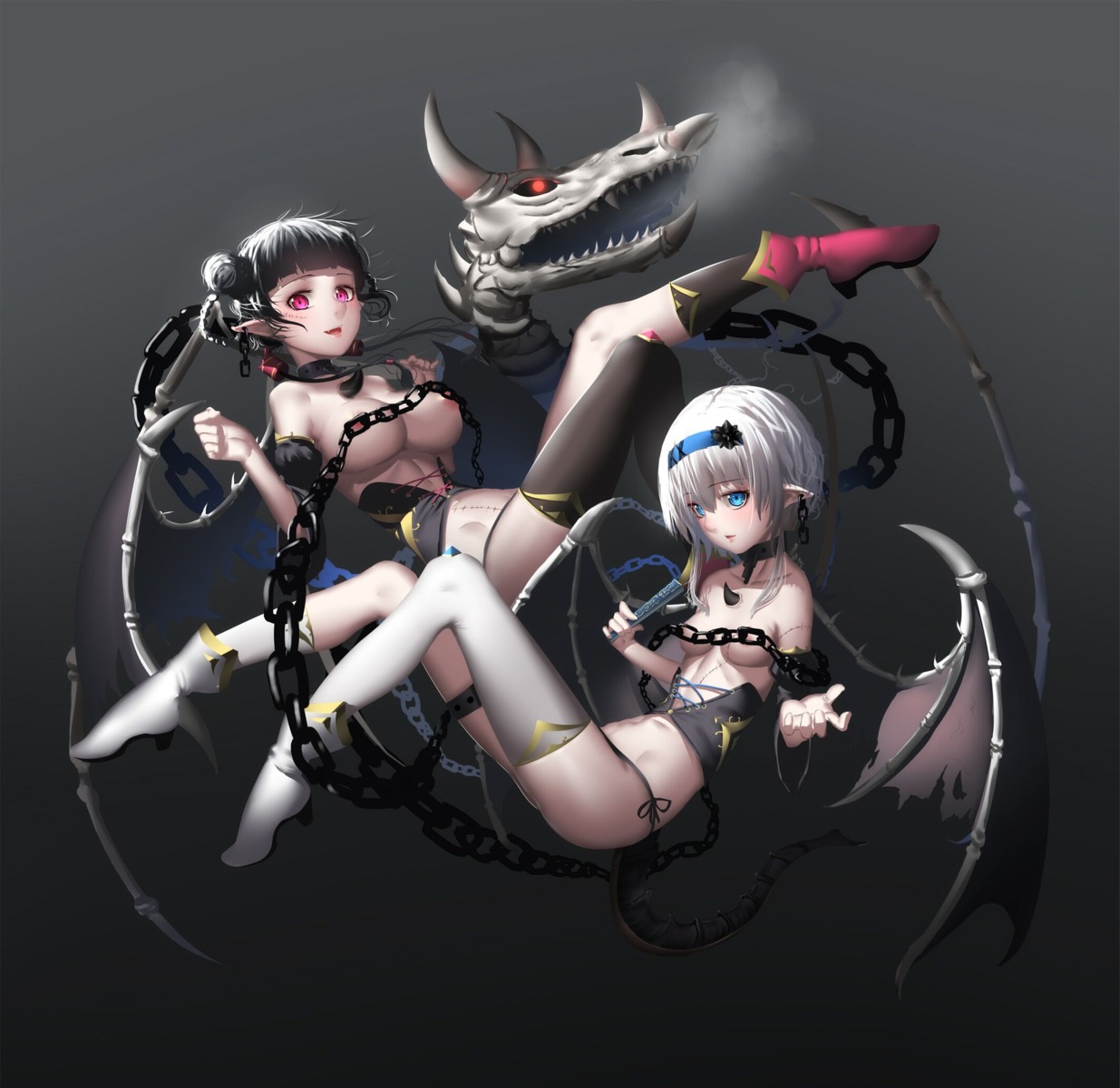 areola devil heels hk_(hk) horns pantsu pointy_ears string_panties tail thighhighs topless wings