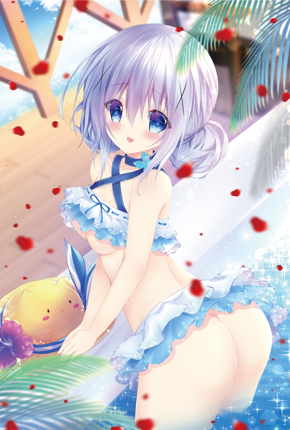 ass cleavage gochuumon_wa_usagi_desu_ka? kafuu_chino loli nopan rarana swimsuits underboob wet