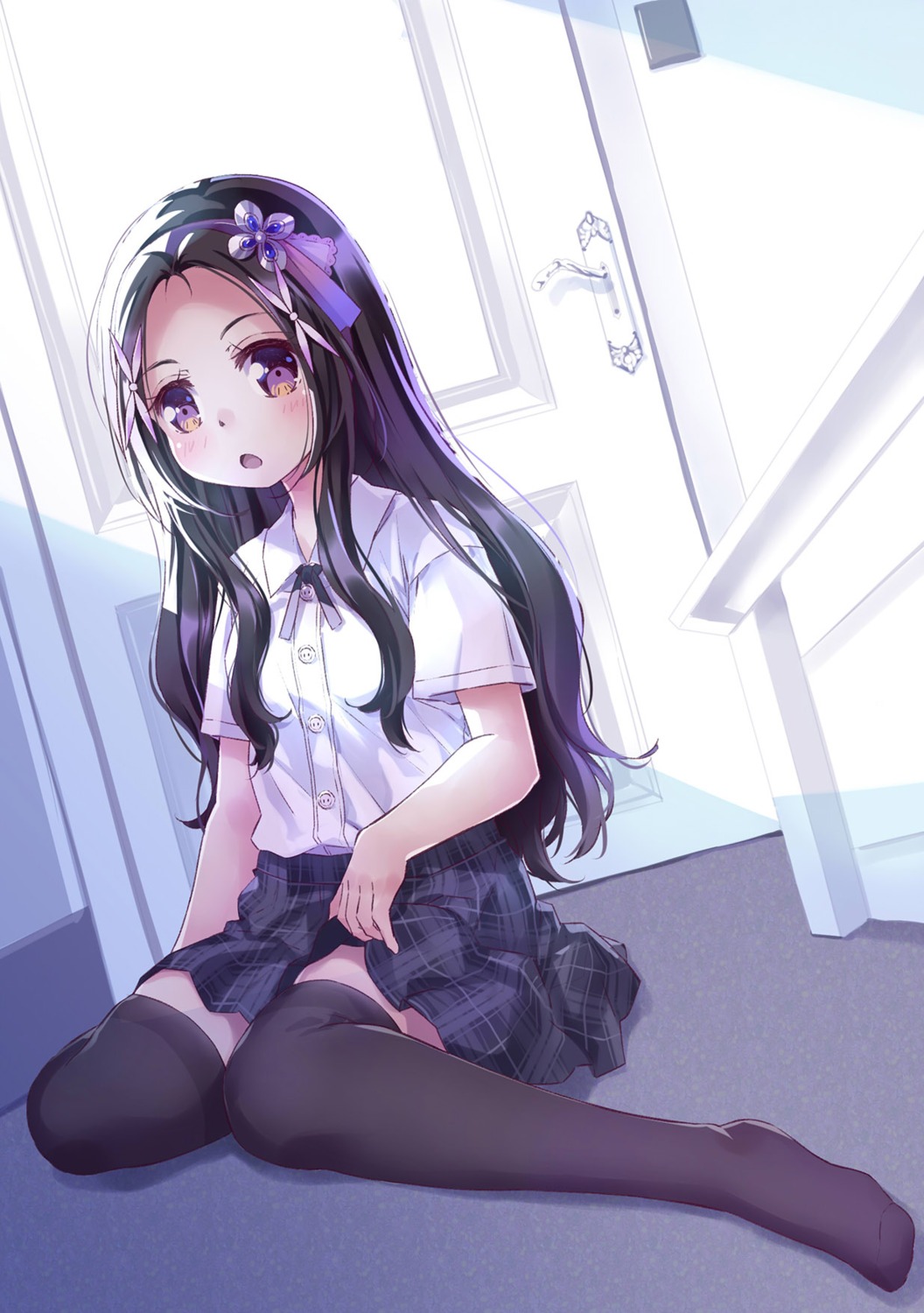 54hao feet see_through seifuku skirt_lift thighhighs