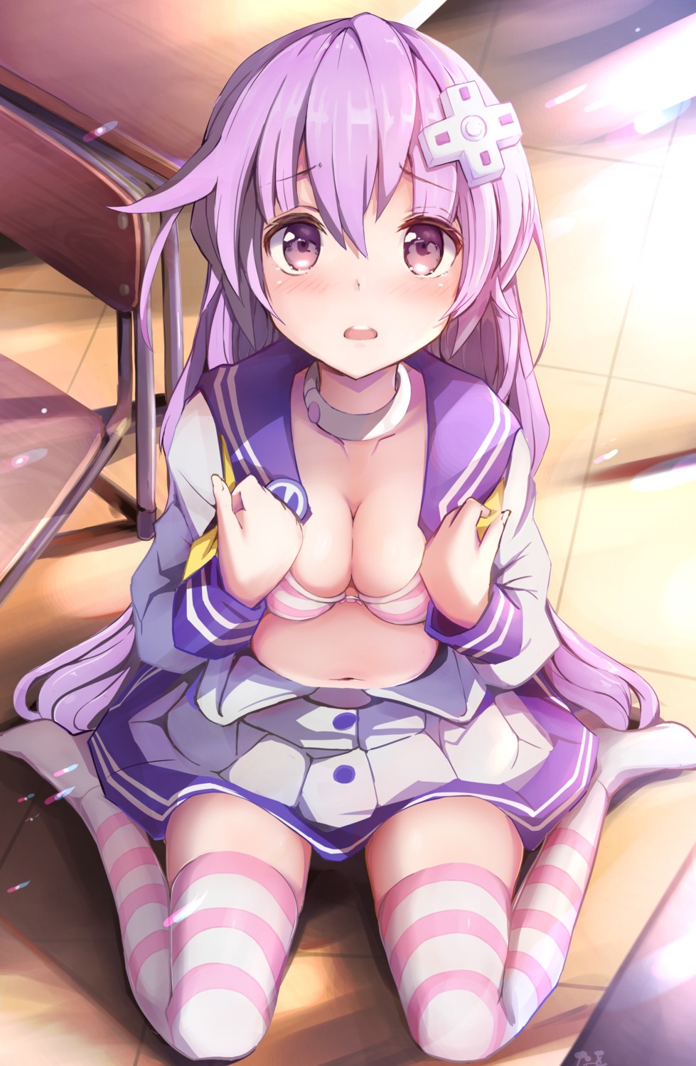 bra choujigen_game_neptune cleavage nepgear open_shirt papion thighhighs undressing