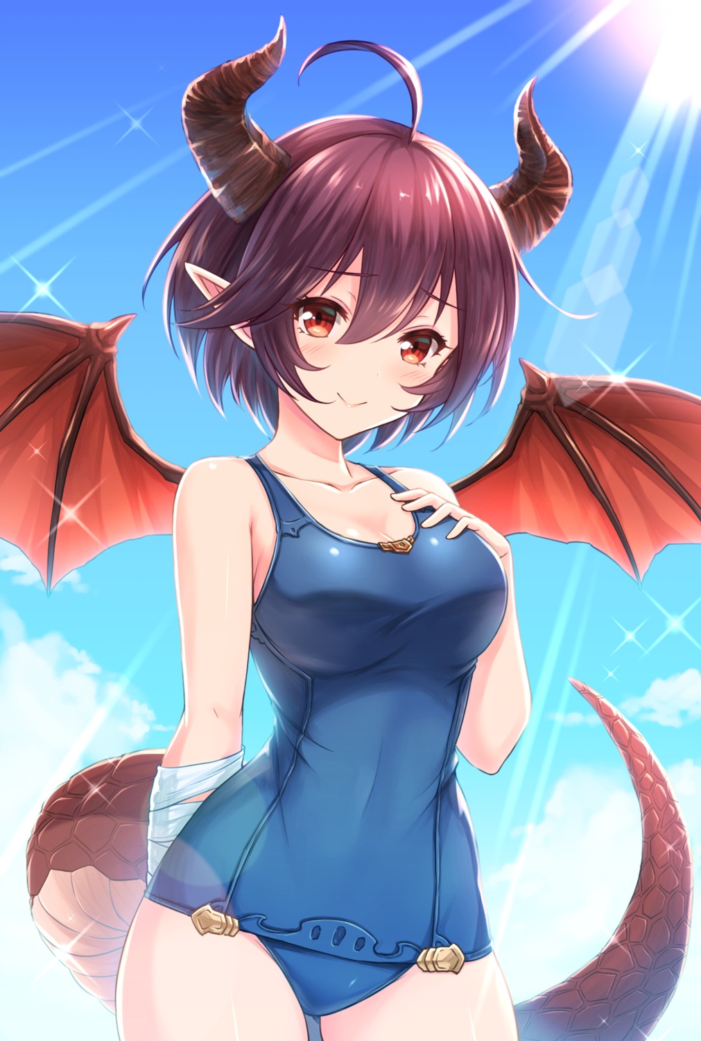 cleavage granblue_fantasy grea horns pointy_ears school_swimsuit swimsuits tail tomo_(tmtm_mf_mf) wings