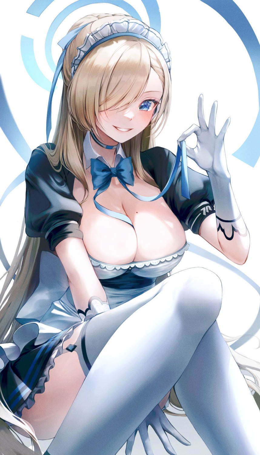 blue_archive halo ichinose_asuna iro_(iro_252_) maid no_bra thighhighs