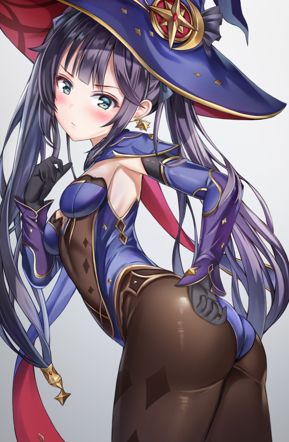 ass genshin_impact kitin leotard mona_megistus no_bra pantyhose witch