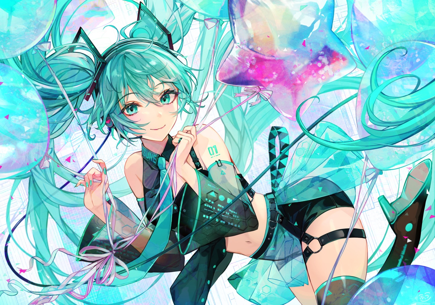 garter hatsune_miku headphones heels hutuu_(1121) see_through tattoo thighhighs vocaloid