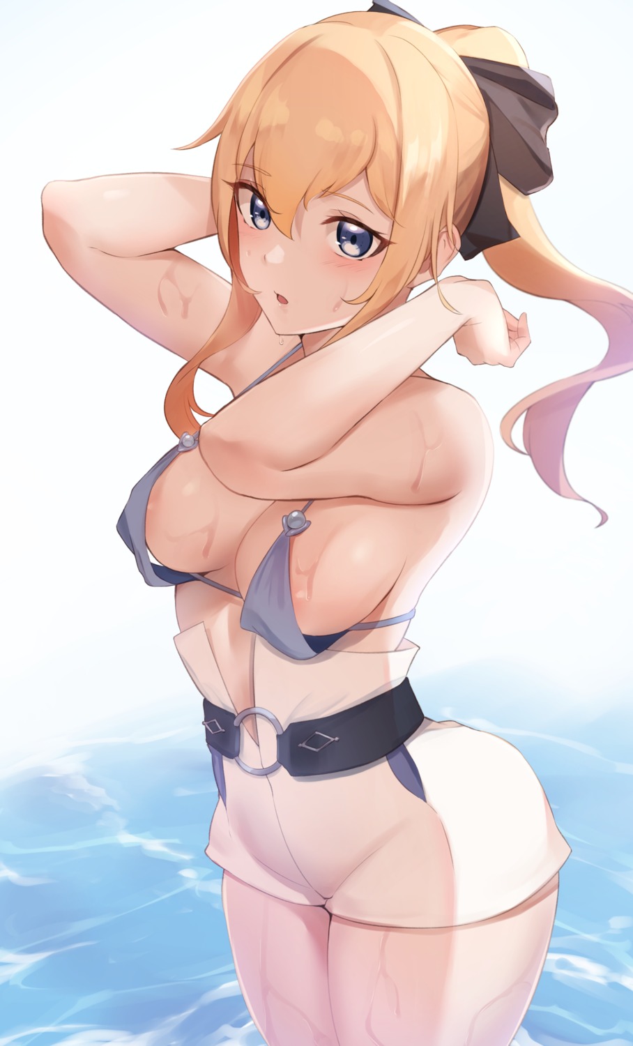 bikini_top genshin_impact haneramu jean_(genshin_impact) swimsuits wet