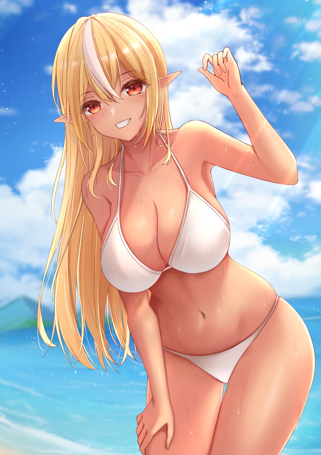 bikini elf hololive nezumi_(09261377) pointy_ears shiranui_flare swimsuits