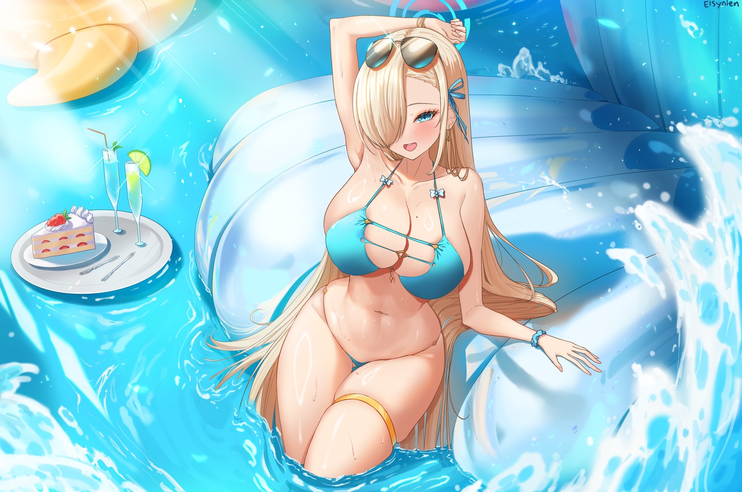 bikini blue_archive garter halo ichinose_asuna kyo_(user_jpfr5738) megane swimsuits wet