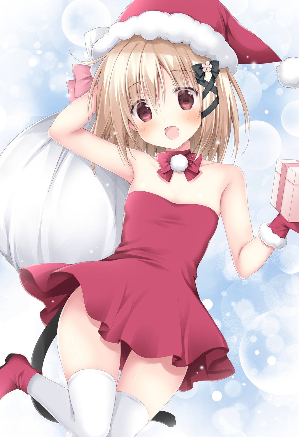 christmas dress korie_riko no_bra skirt_lift tail thighhighs