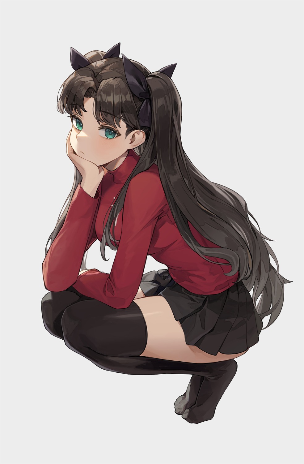 cotta fate/stay_night jpeg_artifacts skirt_lift thighhighs toosaka_rin