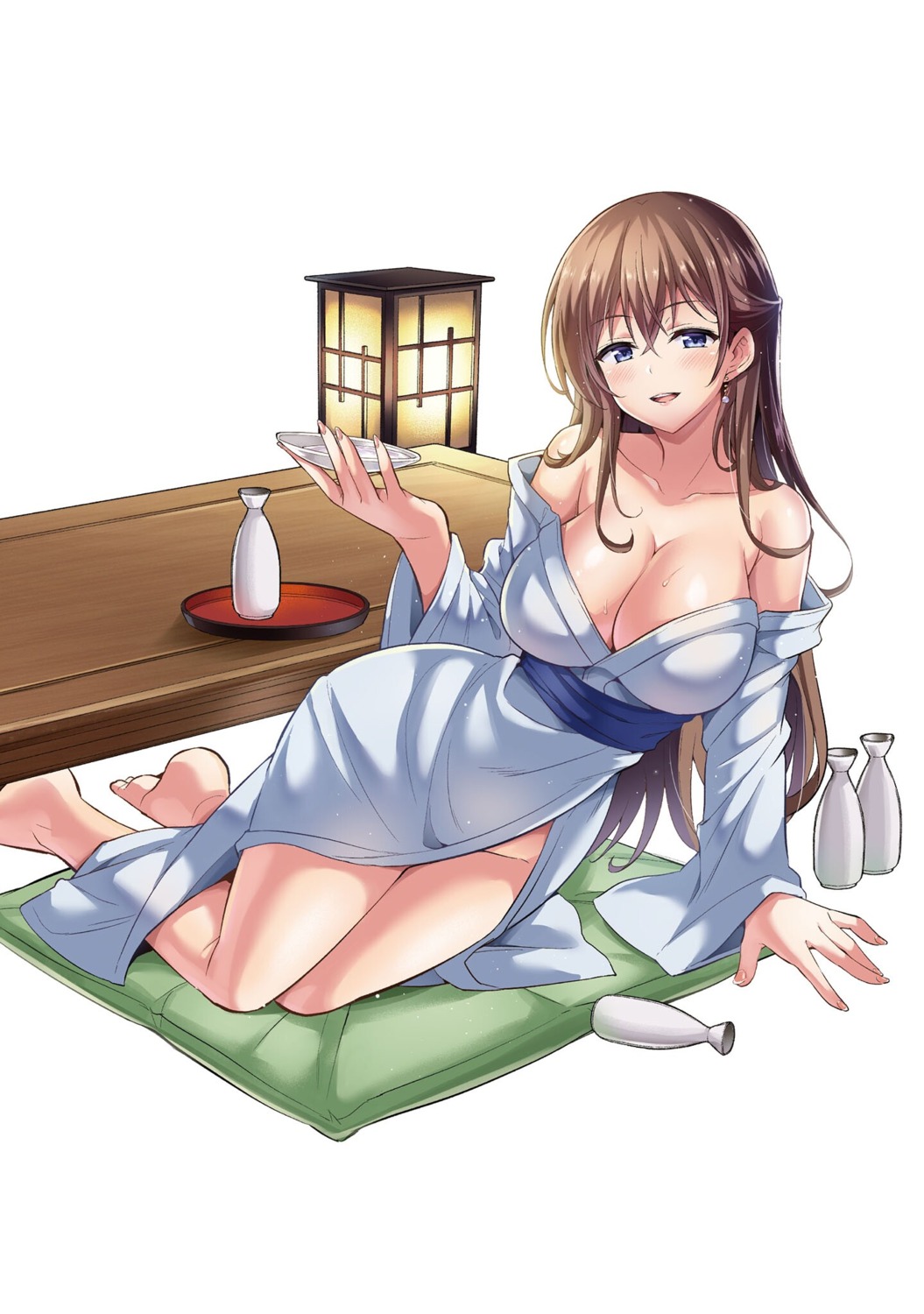 boku_no_kanojo_sensei fujiki_maka hoshigani no_bra nopan open_shirt sake sdwing yukata