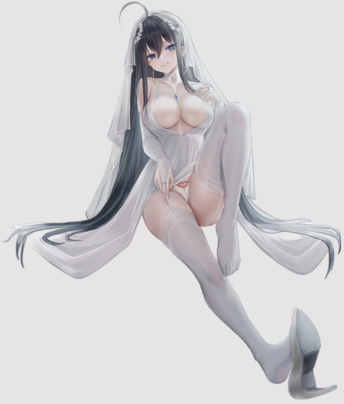 dress heels lin_jingling no_bra pantsu skirt_lift stockings tattoo thighhighs thong