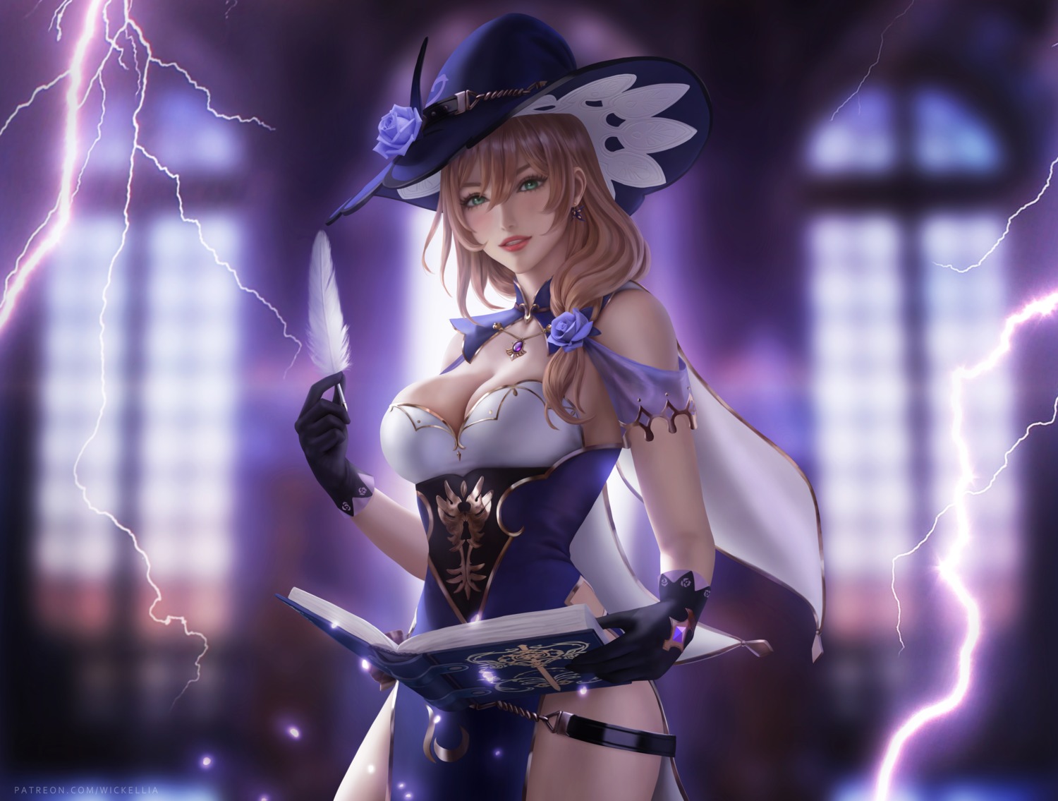 genshin_impact lisa_(genshin_impact) no_bra wickellia witch