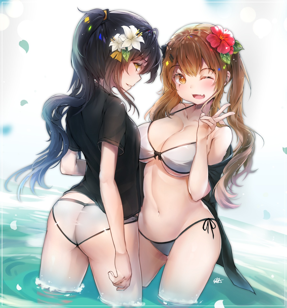 ass bikini cleavage girls_frontline hiromaster_sinta_jh open_shirt swimsuits underboob wet