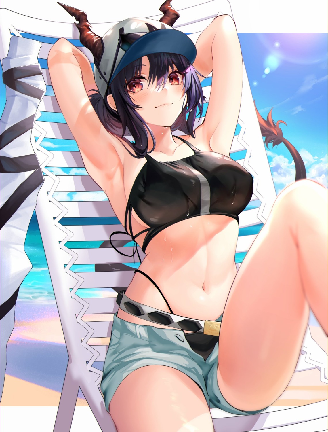 arknights bikini ch'en_(arknights) horns megane spica_(spica_1510) swimsuits tail