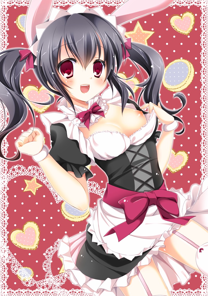 breasts love_live! maid minakami_rinka nipples stockings thighhighs yazawa_nico