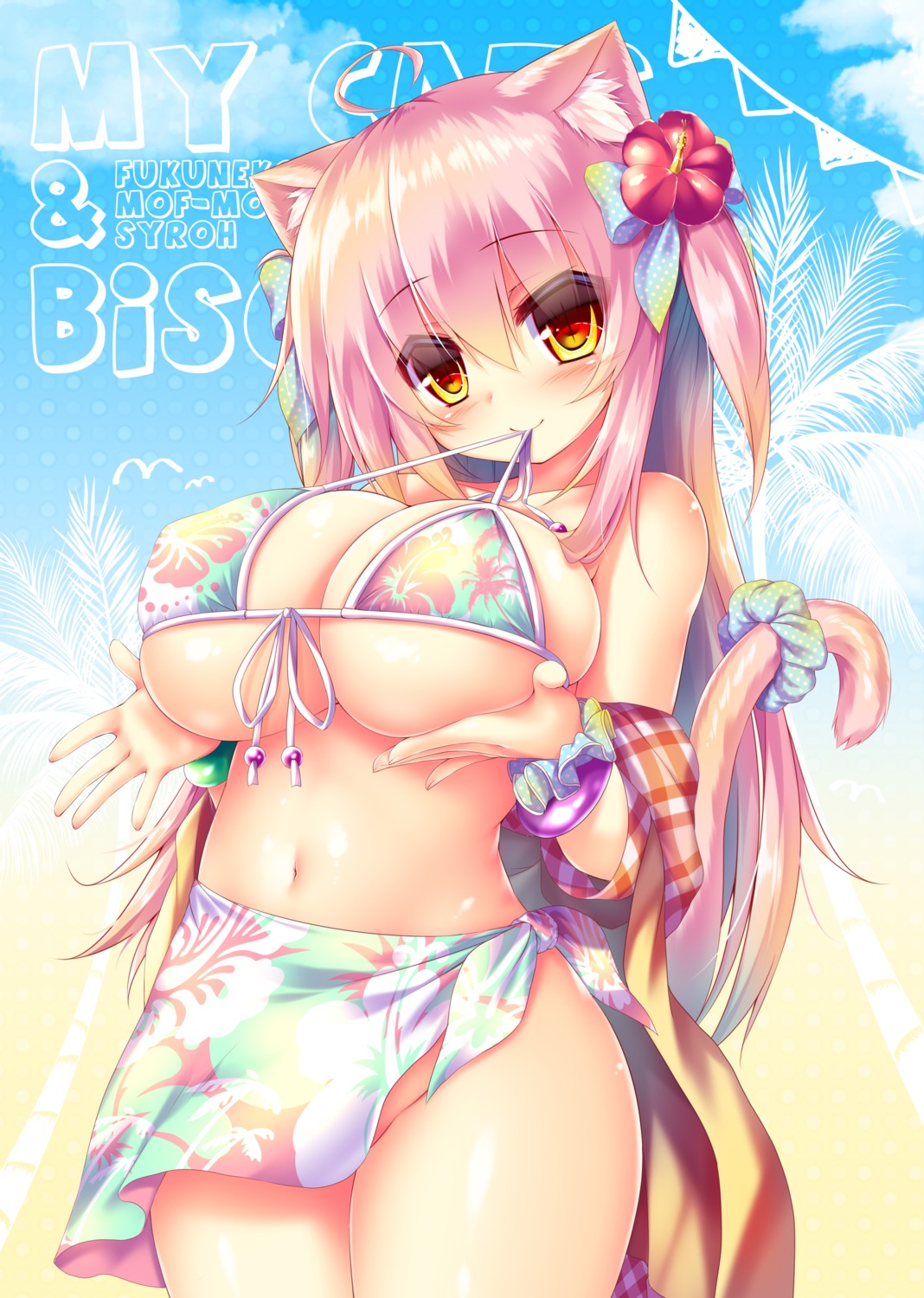 animal_ears bikini_top breast_hold nekomimi shia_flatpaddy swimsuits syroh tail