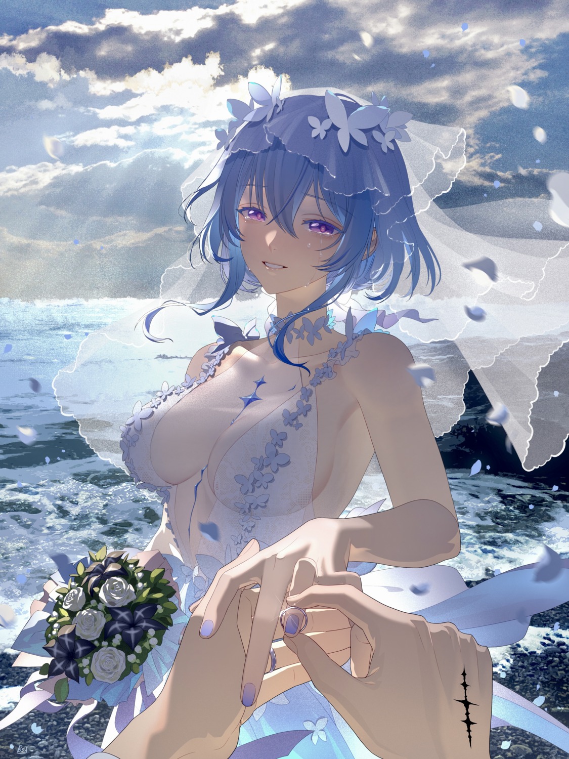 banysun dress no_bra see_through shorekeeper wedding_dress wuthering_waves