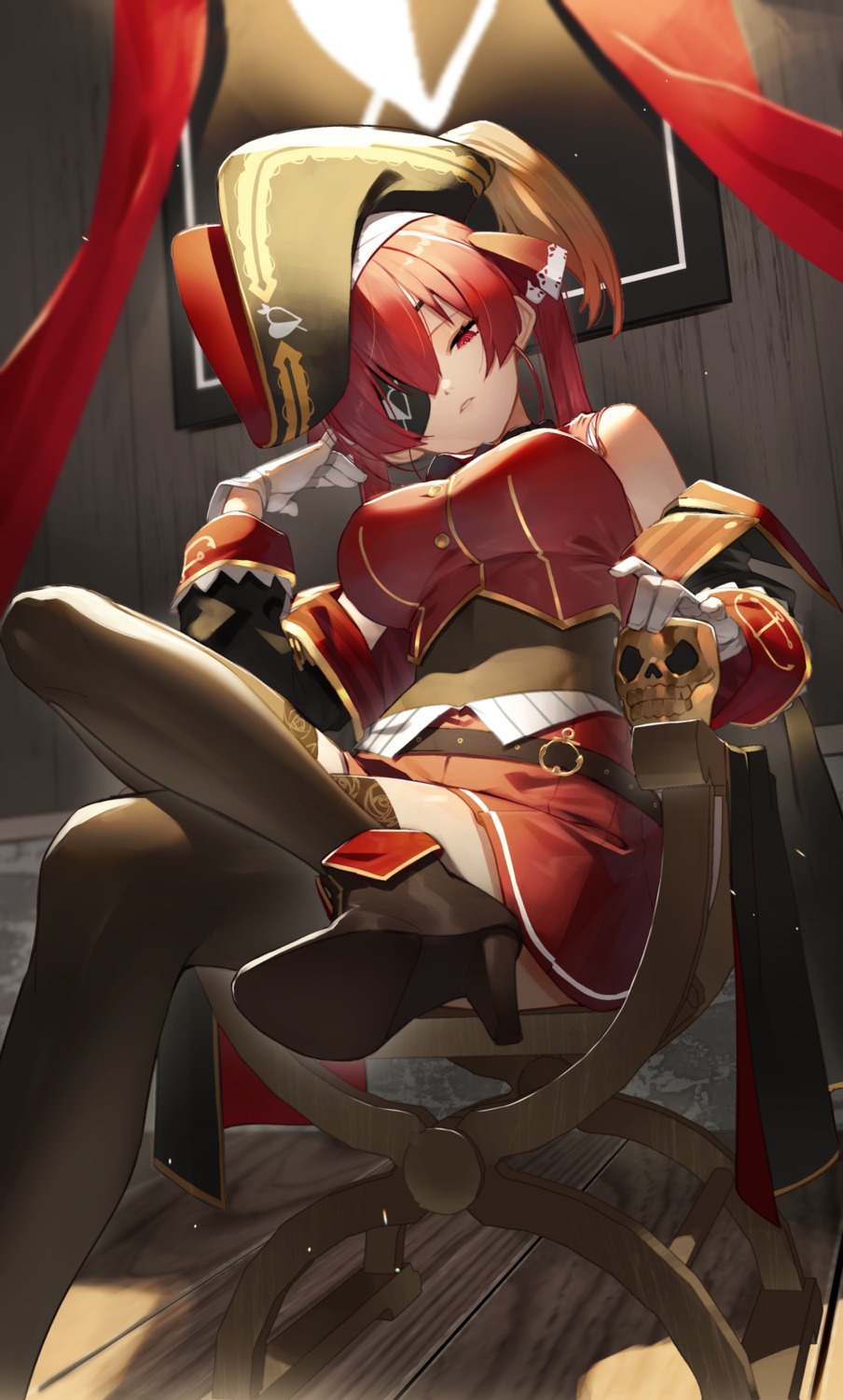 eyepatch heels hololive houshou_marine pirate scottie thighhighs