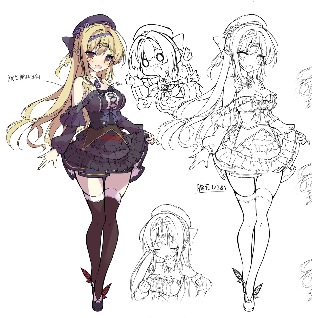 character_design dress line_art lolita_fashion maritaki sketch thighhighs