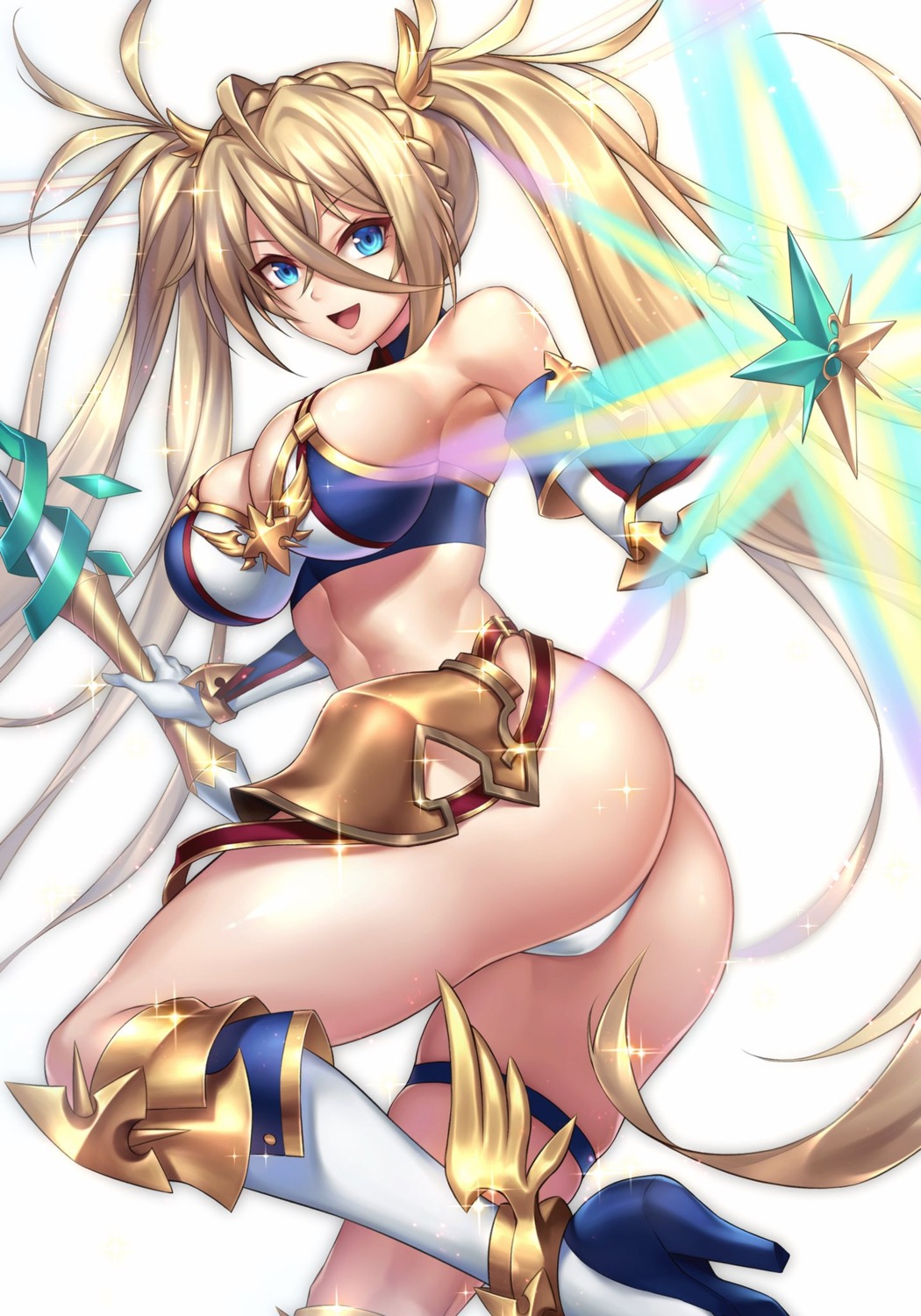 ass bikini_armor bradamante_(fate) cleavage fate/grand_order garter heels nasaniliu thong weapon