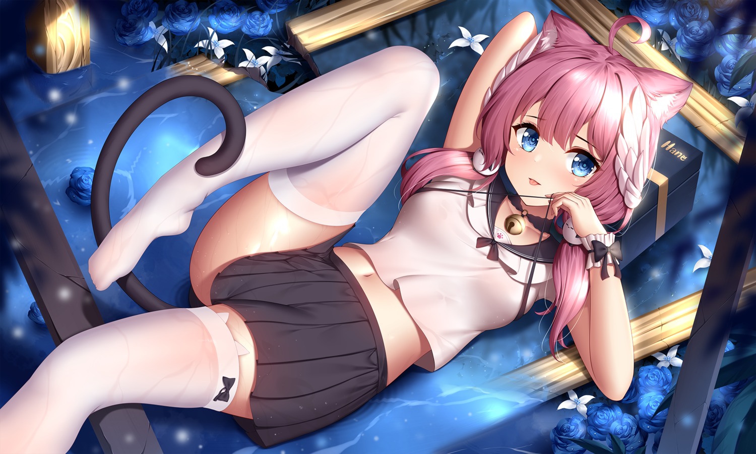 animal_ears feet nekomimi see_through seifuku skirt_lift tail thighhighs wet wet_clothes wsman