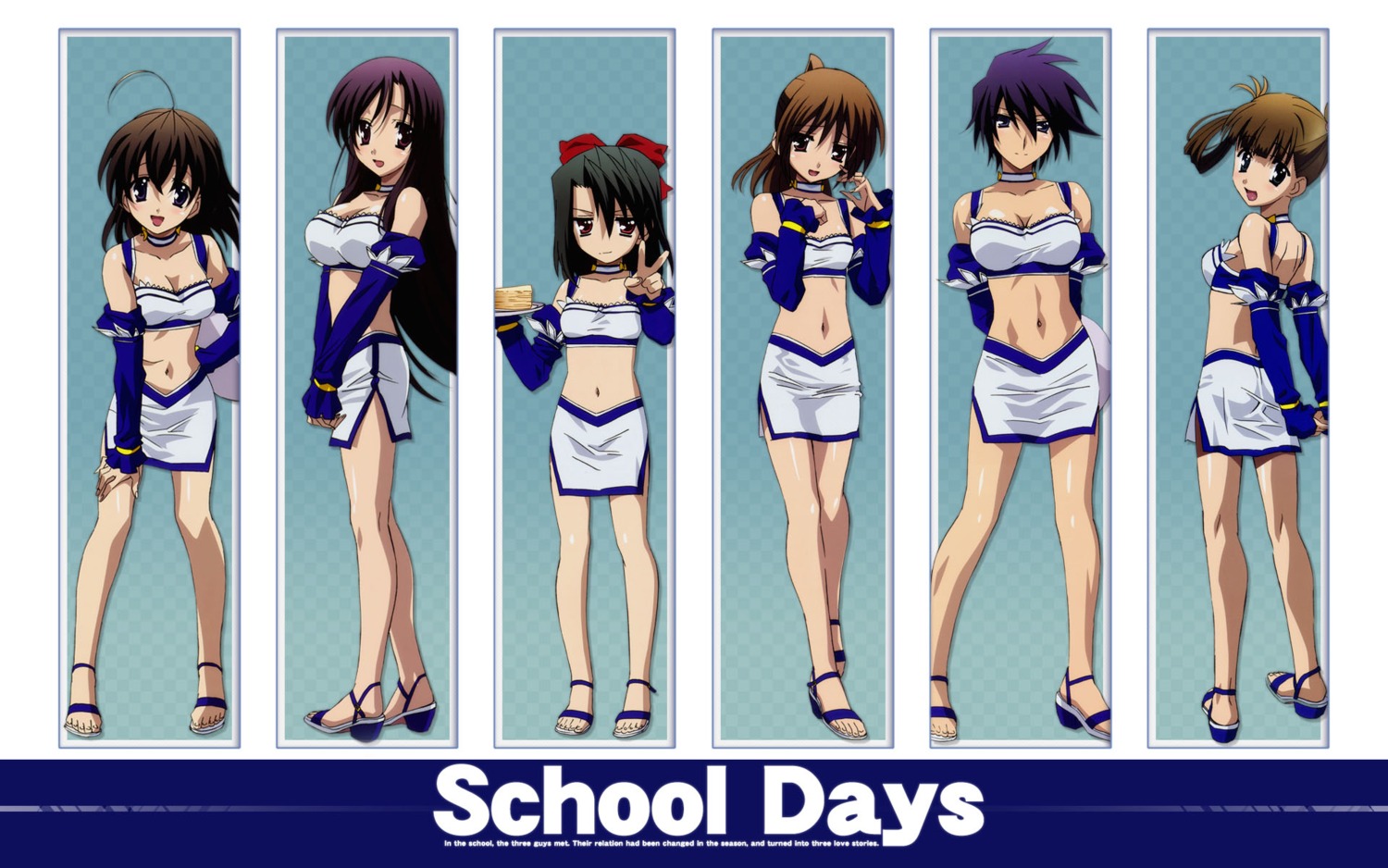 cleavage gotou_junji kanroji_nanami katou_otome katsura_kotonoha kiyoura_setsuna kuroda_hikari saionji_sekai school_days waitress wallpaper