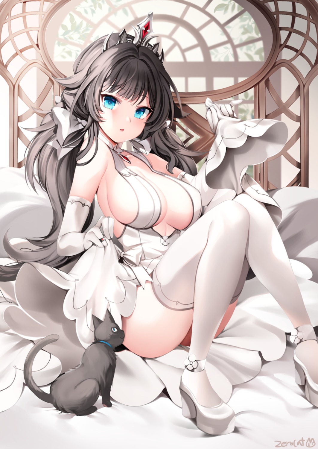 dress heels neko no_bra skirt_lift thighhighs wedding_dress zerocat