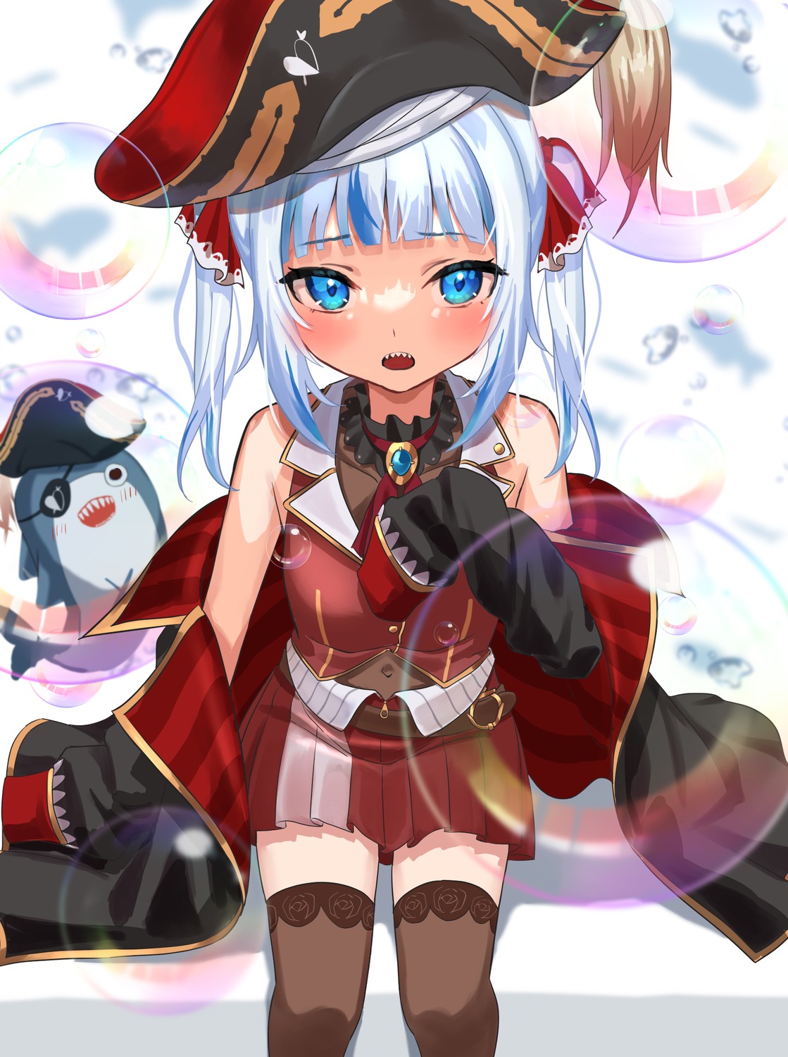 cosplay eyepatch gawr_gura hololive hololive_english houshou_marine penguin pirate thighhighs uuroncha