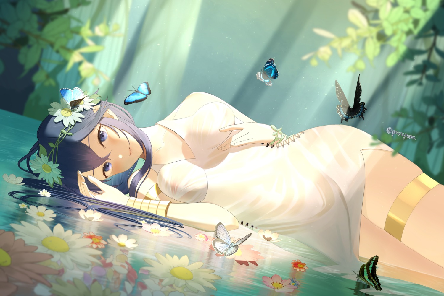 areola dress fire_emblem fire_emblem_kakusei garter lucina_(fire_emblem) no_bra parupome see_through wet wet_clothes