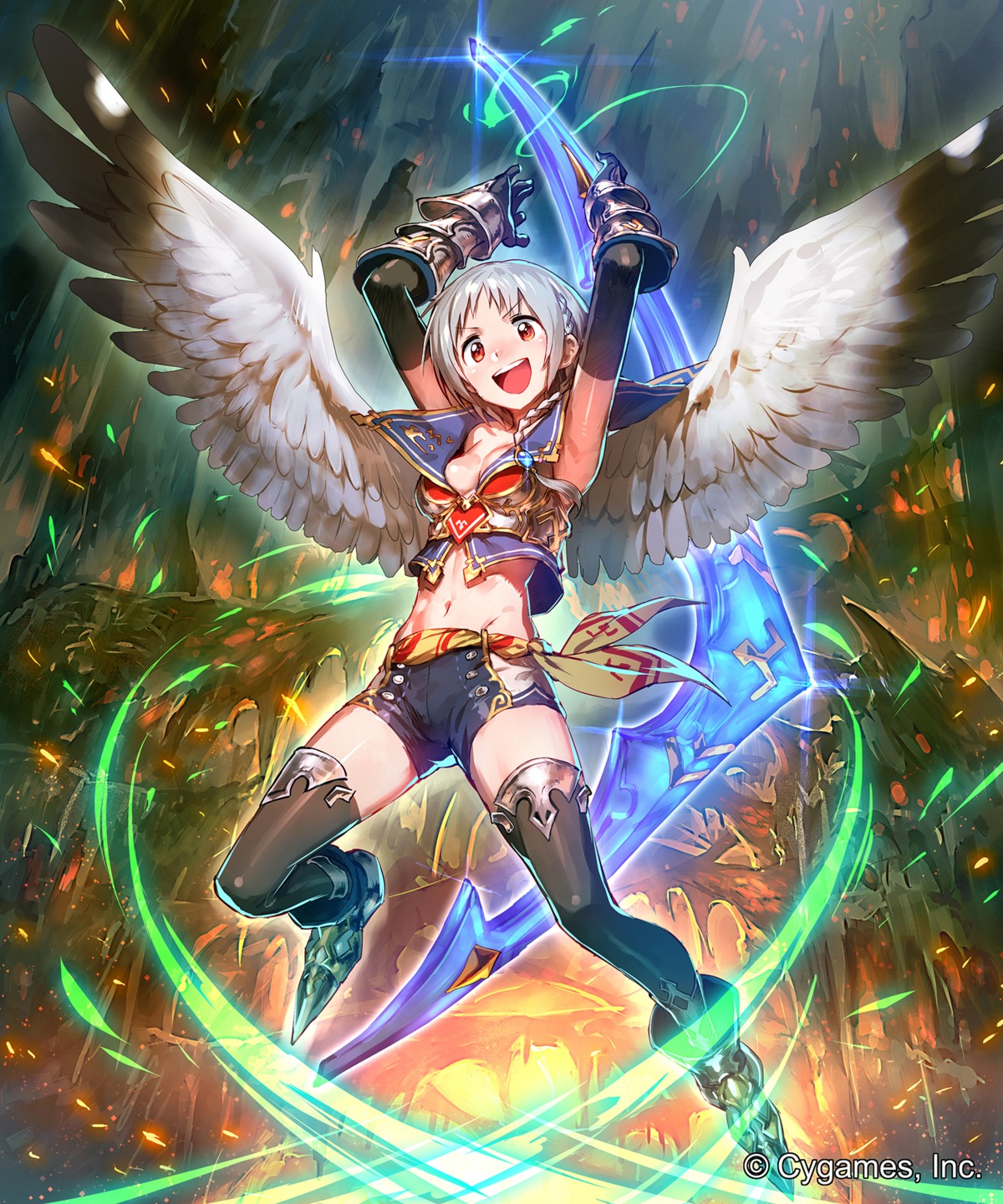 armor cleavage okada_manabi shingeki_no_bahamut thighhighs weapon wings