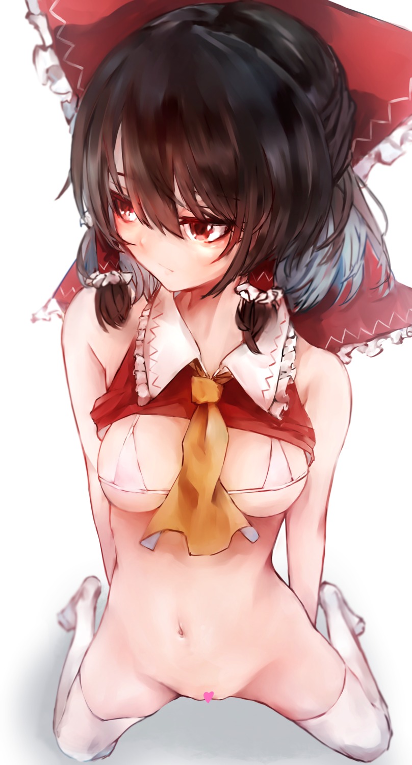 bikini_top bottomless censored hakurei_reimu pussy shirt_lift swimsuits tagme thighhighs touhou