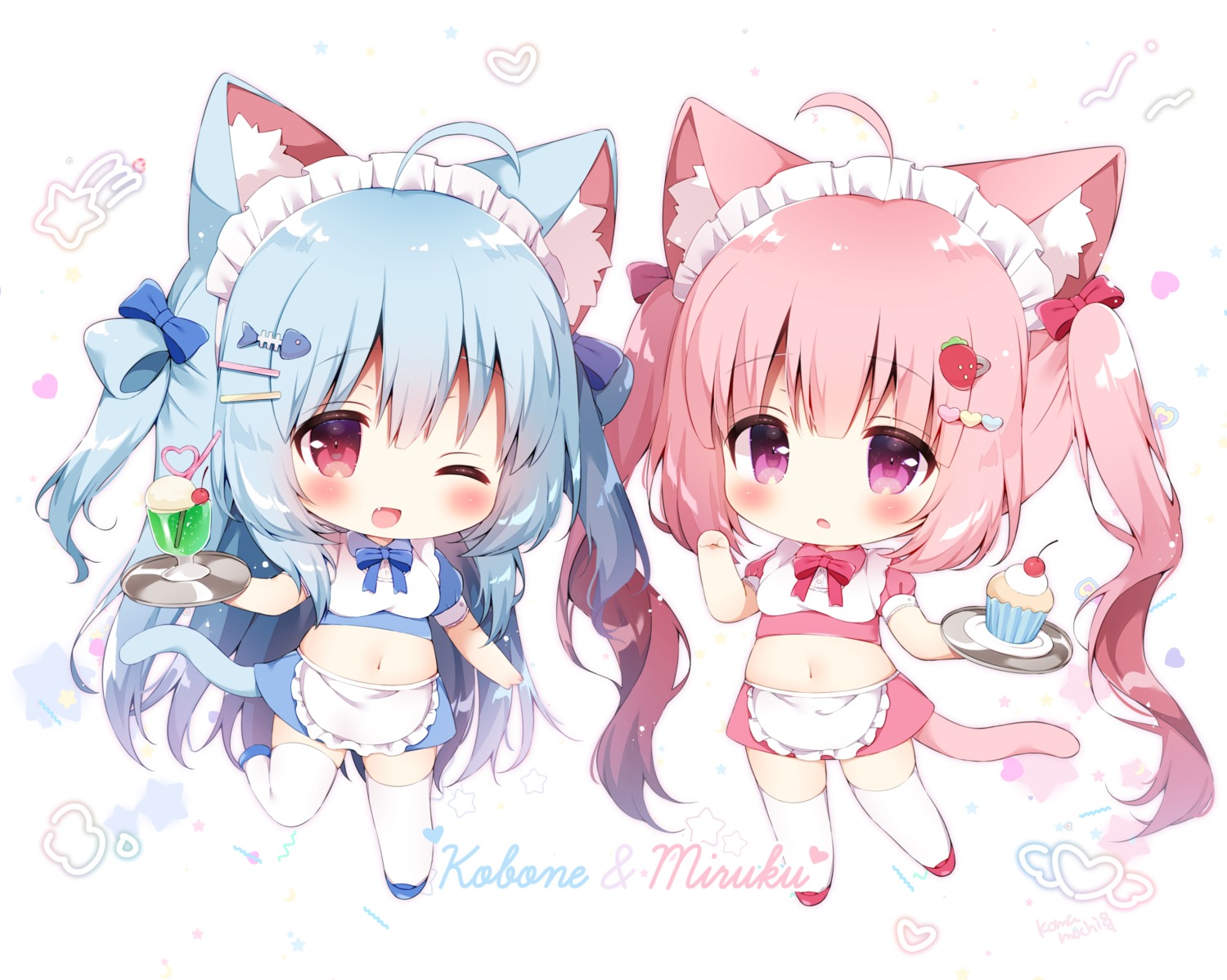 animal_ears chibi maid momozu_komamochi nekomimi tail thighhighs