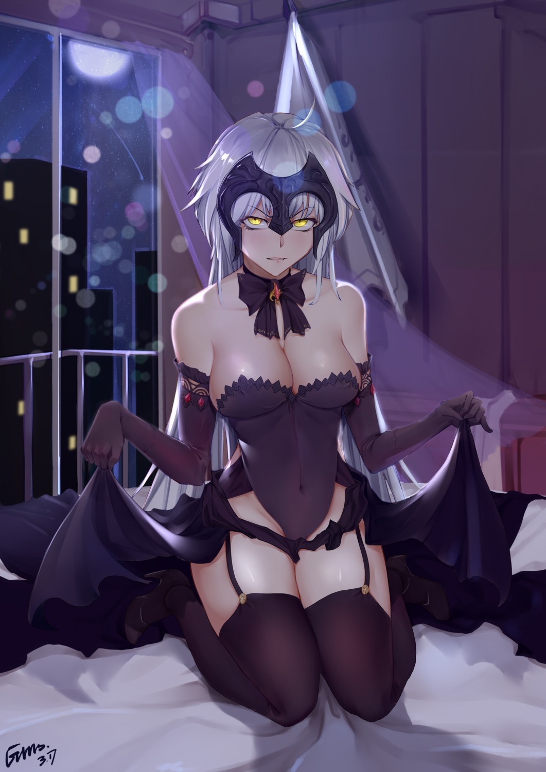 cleavage fate/grand_order gins heels jeanne_d'arc jeanne_d'arc_(alter)_(fate) leotard skirt_lift stockings thighhighs