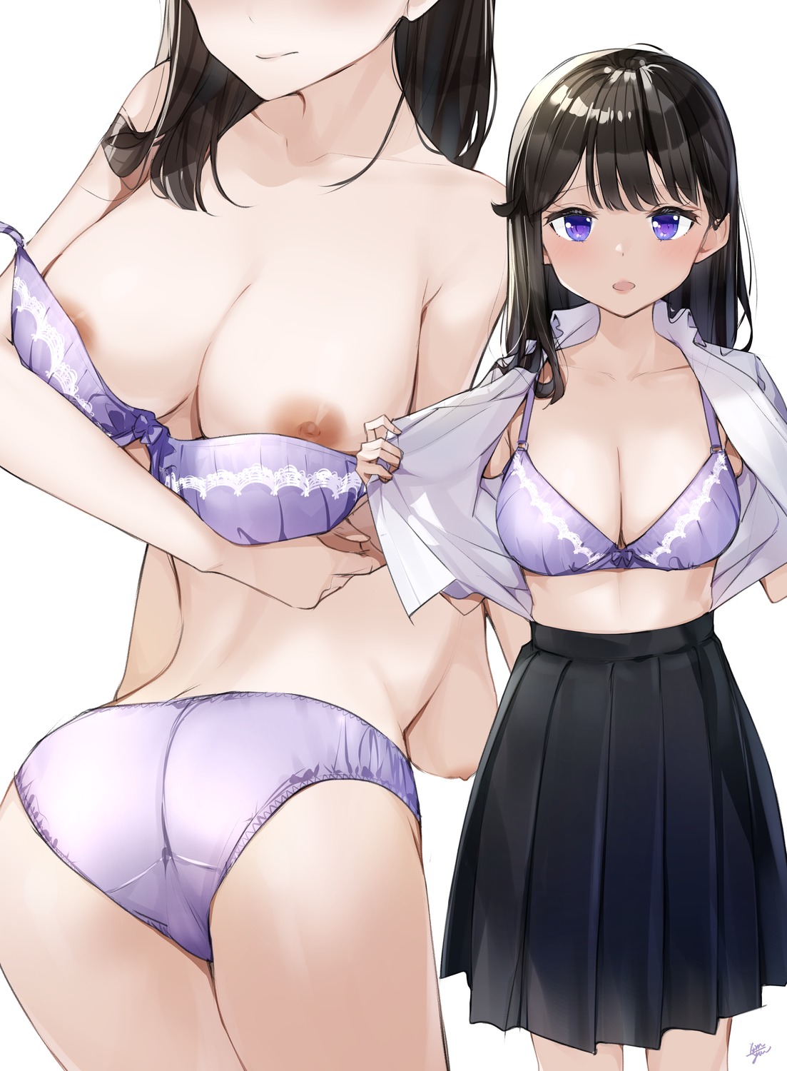 ass bra cameltoe cleavage nipple_slip nipples open_shirt pantsu seifuku takenoko_no_you topless undressing